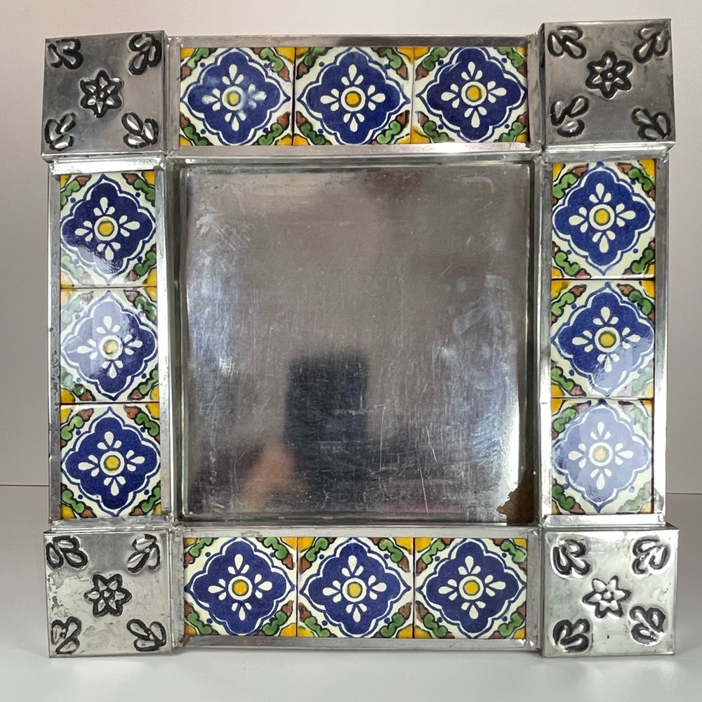 Mexican talavera tile tin frame